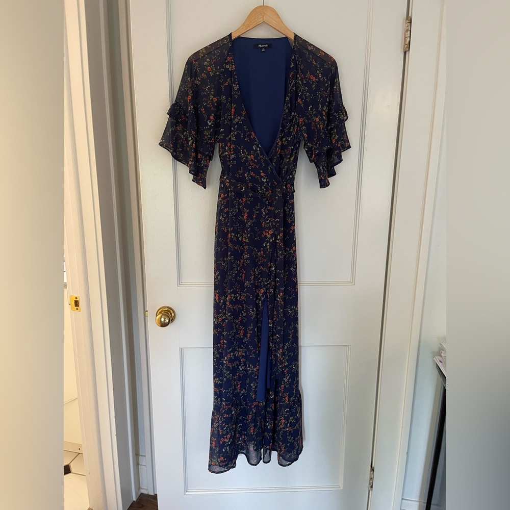 Madewell Floral Midi Dress - Navy and Red